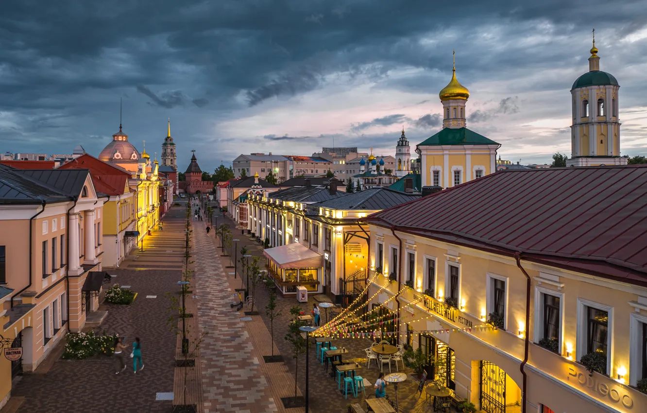 Фото обои город, улица, здания, дома, вечер, освещение, Тула, Илья Гарбузов