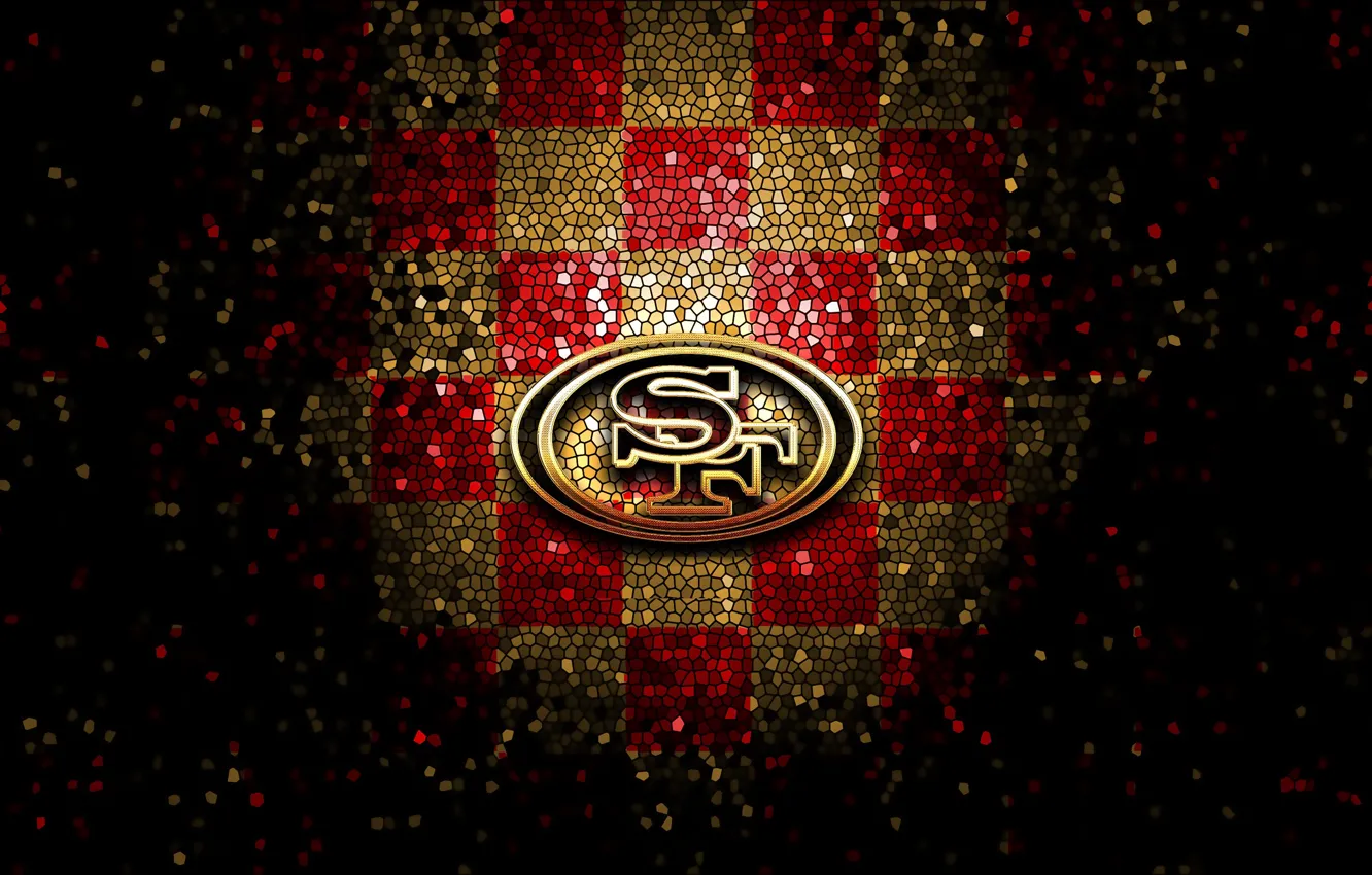 Фото обои wallpaper, sport, logo, NFL, glitter, checkered, San Francisco 49ers