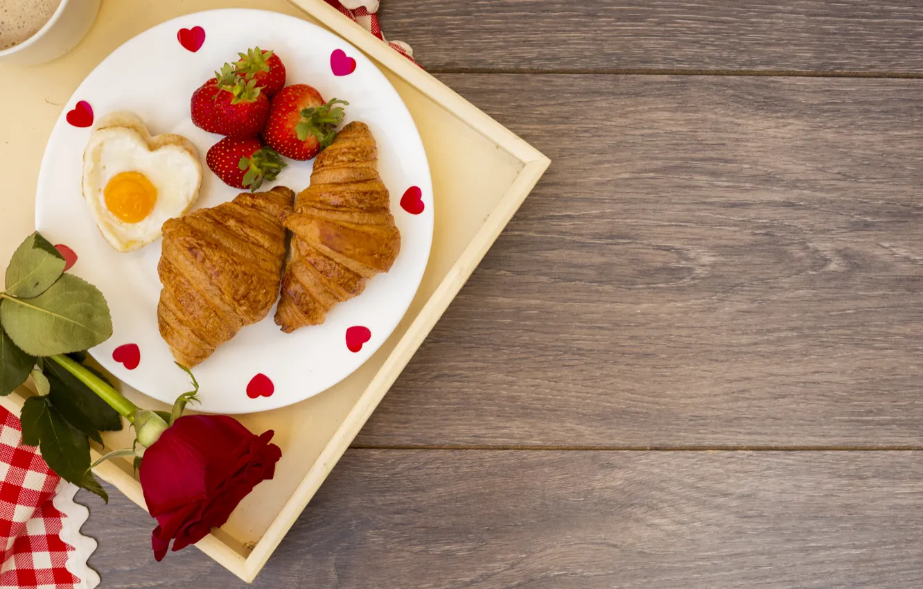Фото обои завтрак, клубника, romantic, breakfast, Круассаны