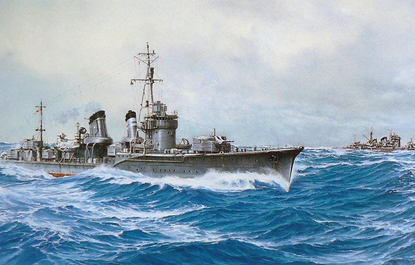Фото обои корабль, арт, флот, военный, крейсер, японский, эсминец, cruiser