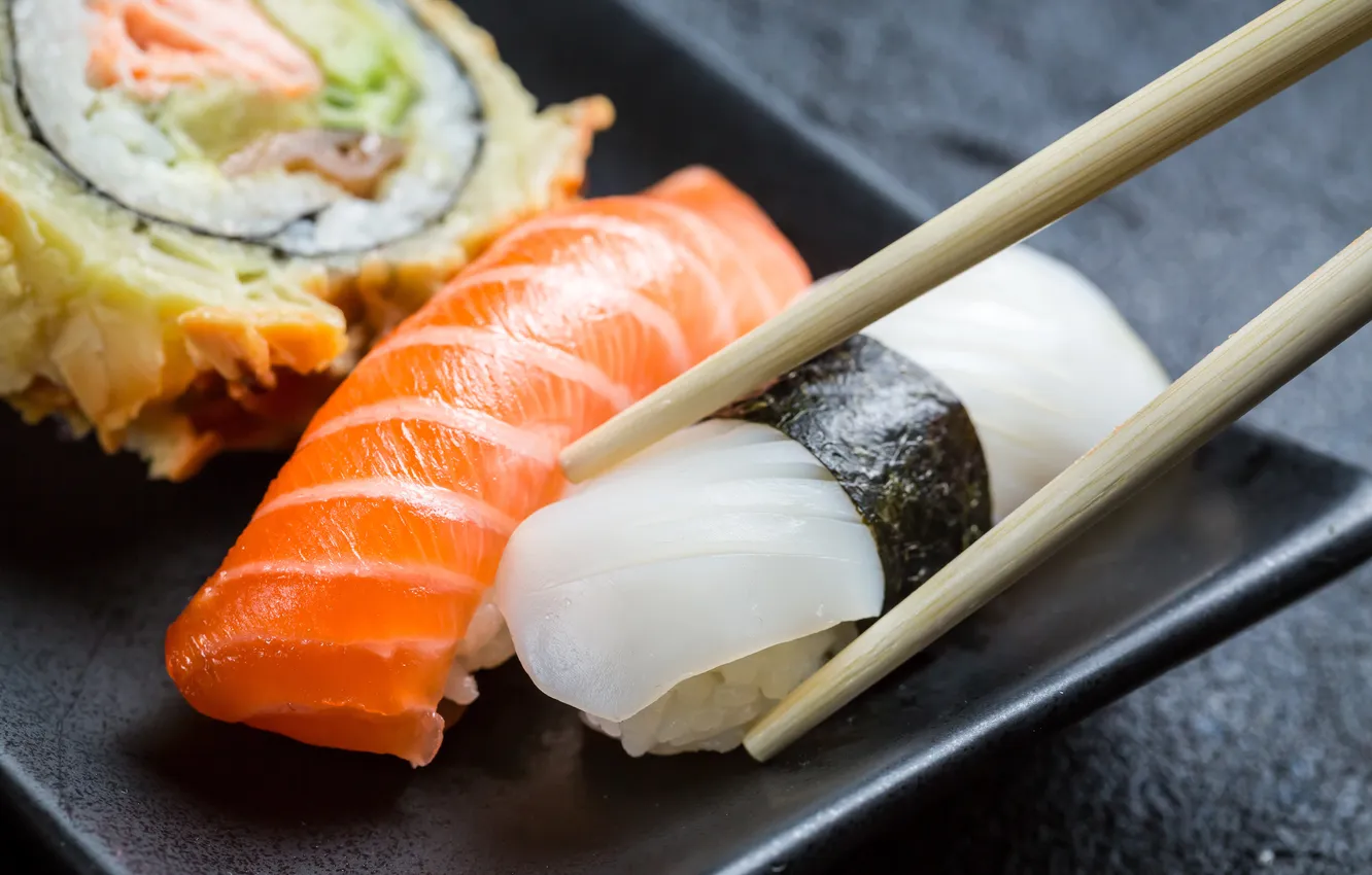 Фото обои рыбка, палочки, rolls, sushi, суши, fish, роллы, начинка