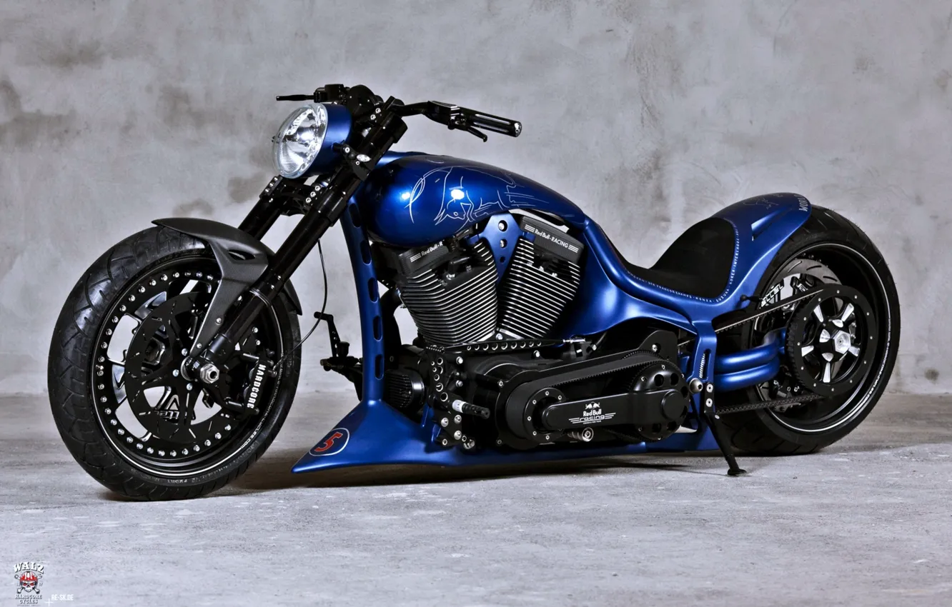 Фото обои Harley Davidson, Custom, Motorbike, Blue chopper