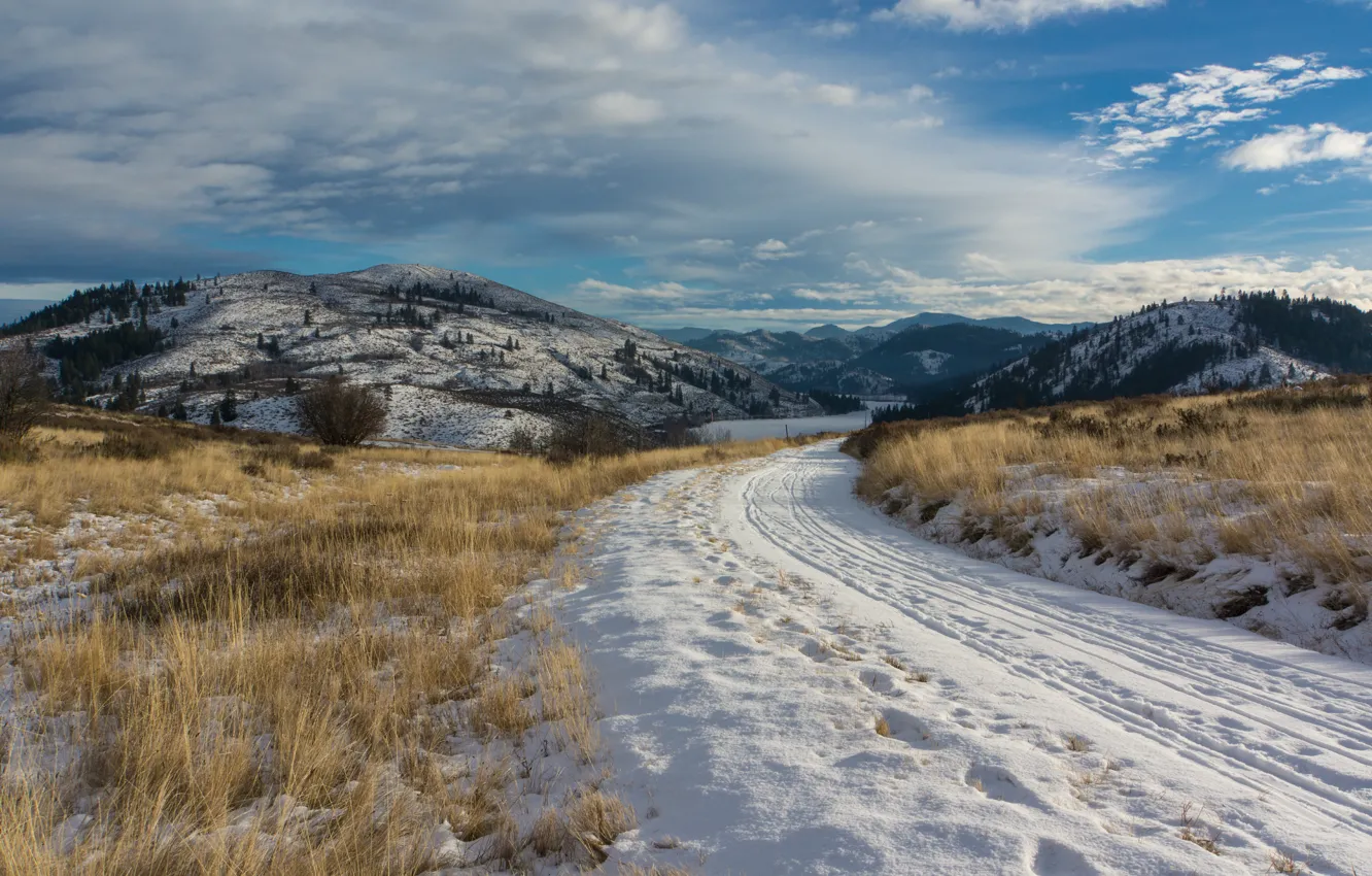Фото обои Зима, Дорога, Снег, Winter, Snow, Road