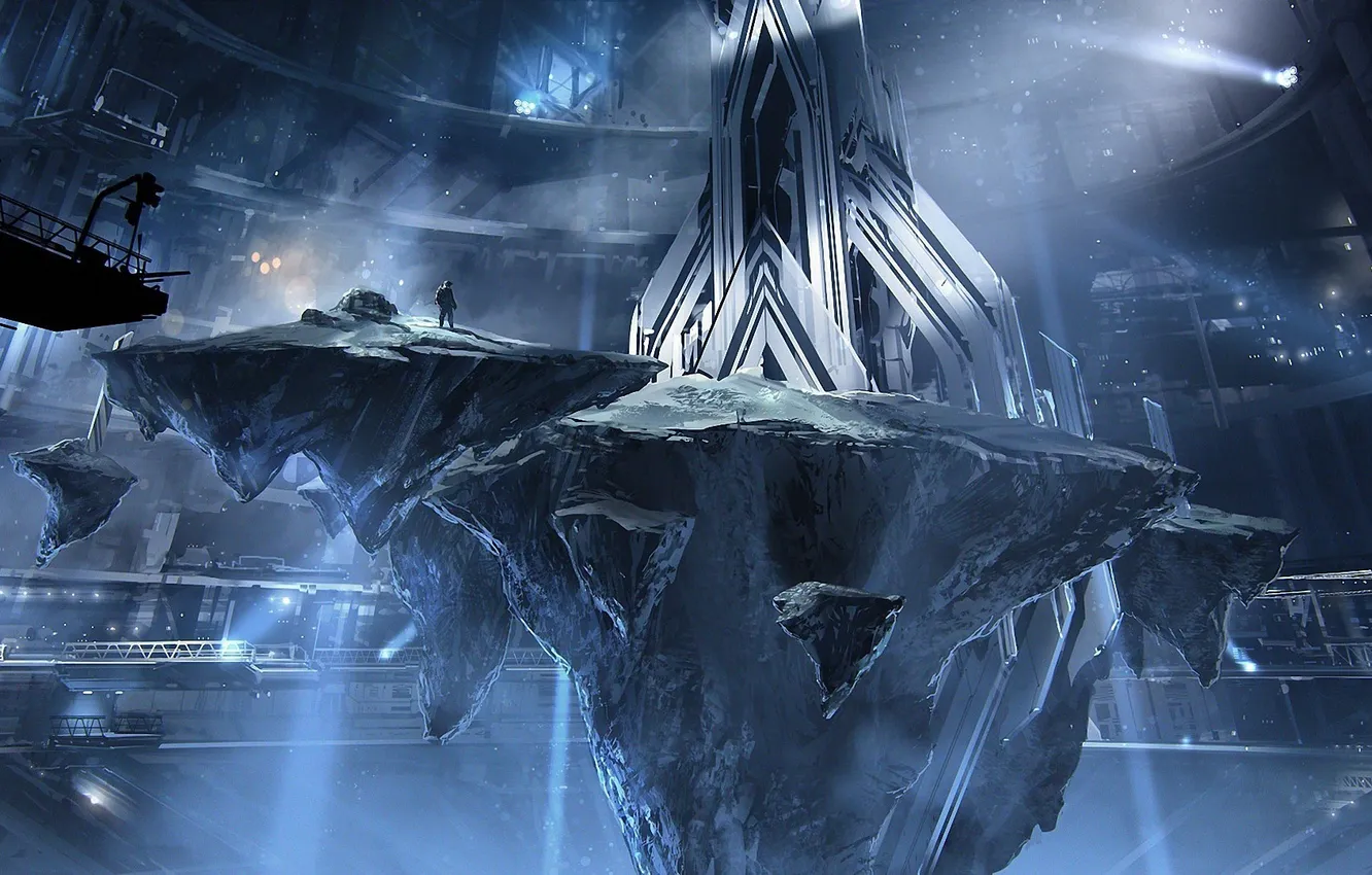 Фото обои люди, скалы, станция, арт, Halo 4, Space Station Monolith