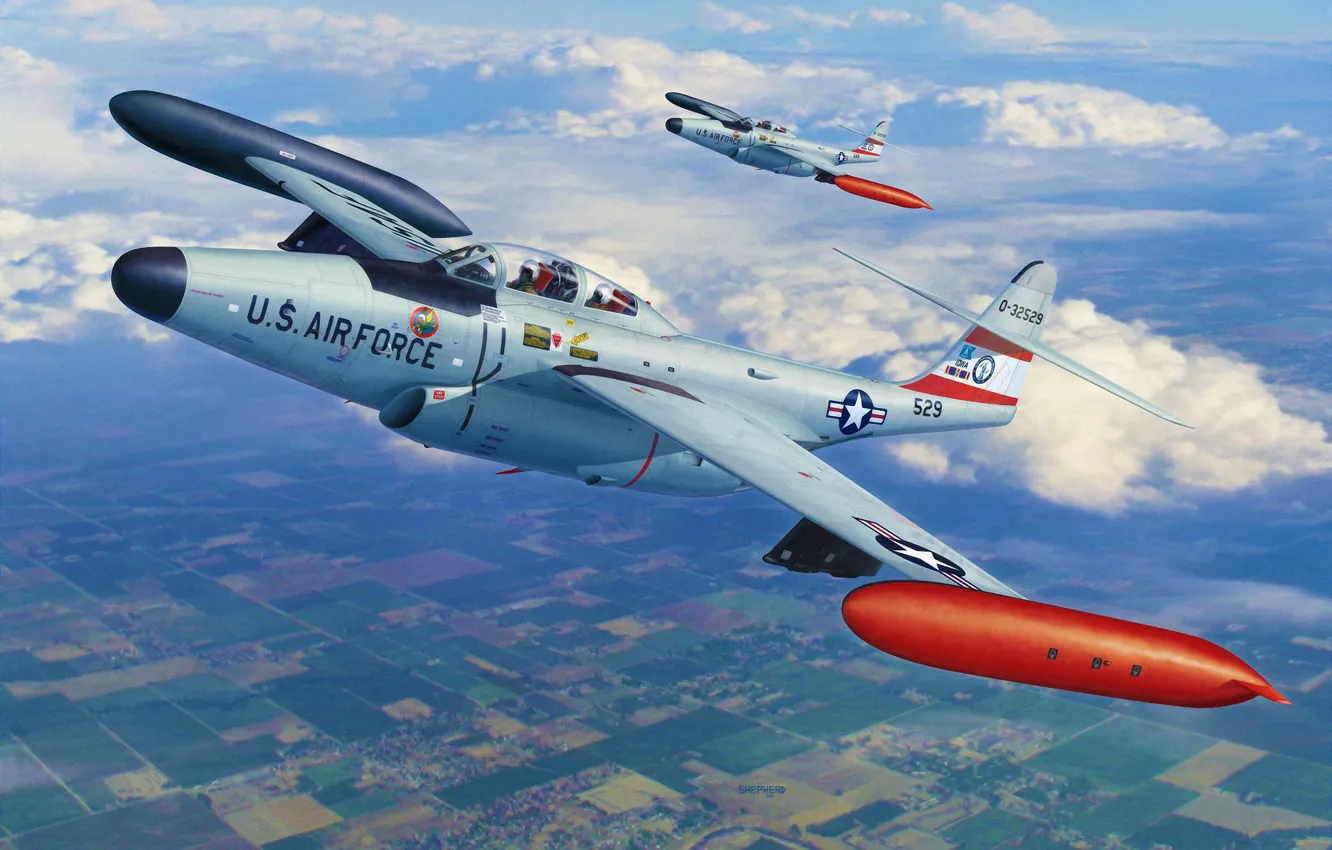 Фото обои art, airplane, painting, jet, Northrop F-89 Scorpion