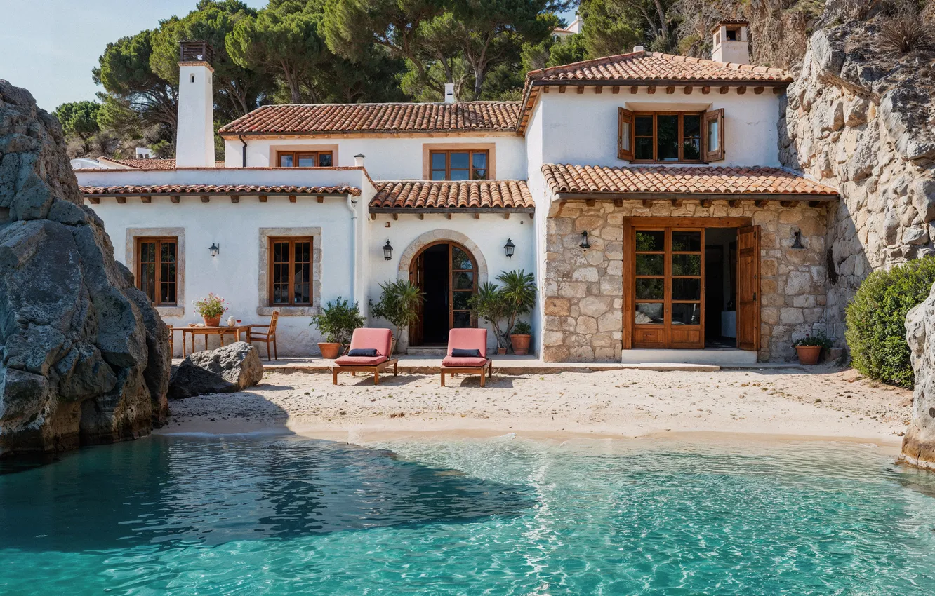 Фото обои море, солнце, дома, бассейн, summer, house, sunshine, каникулы