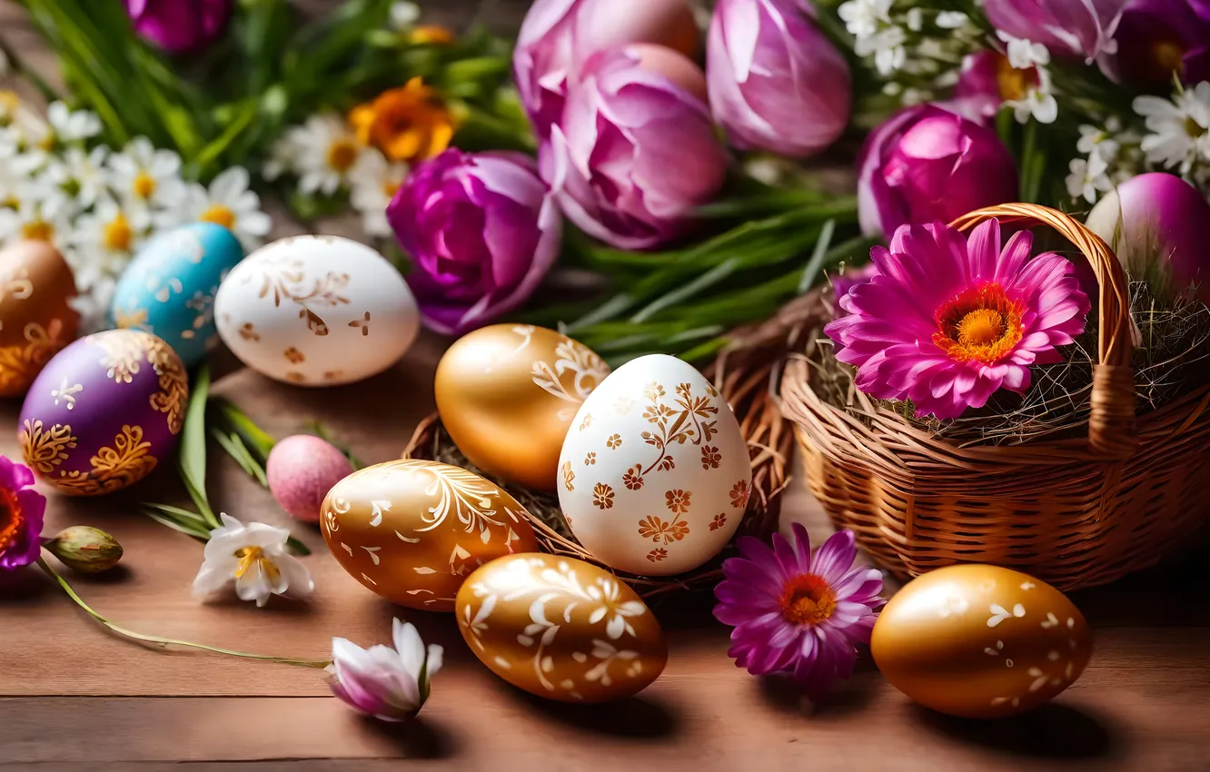 Фото обои цветы, яйца, весна, colorful, Пасха, happy, flowers, spring