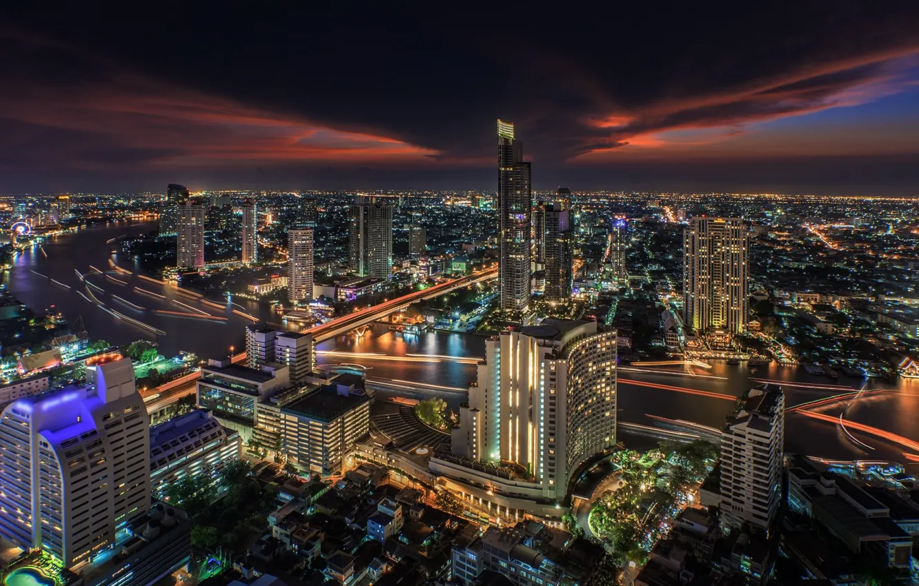 Фото обои ночь, город, огни, здания, Тайланд, Бангкок