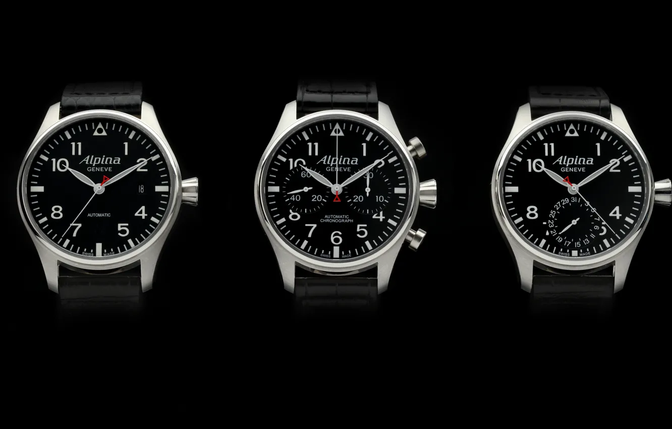 Фото обои часы, Trio, Pilot, Startimer, ALPINA