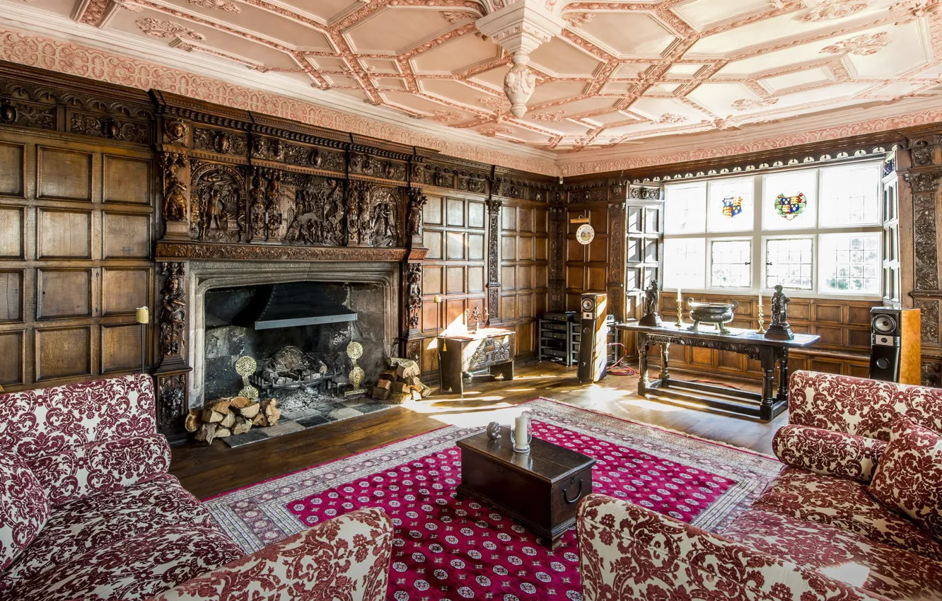 Фото обои дизайн, замок, интерьер, камин, гостиная, England, английский стиль, North Somerset