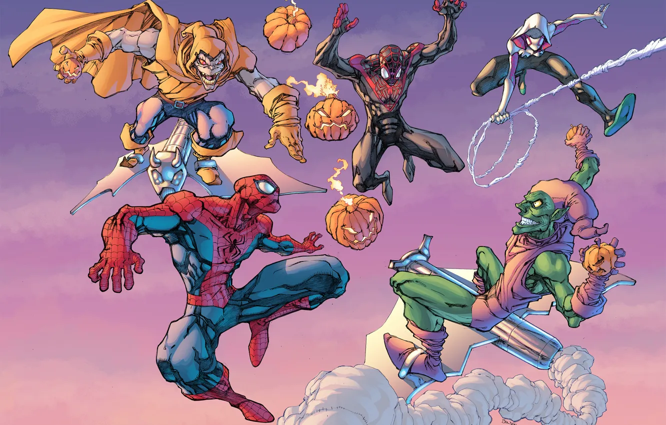 Фото обои green goblin, Spider-Man, Doctor Octopus, Spider-Gwen, Superior Spider-Man, Otto Octavius, Roderick Kingsley, Norman Osborn