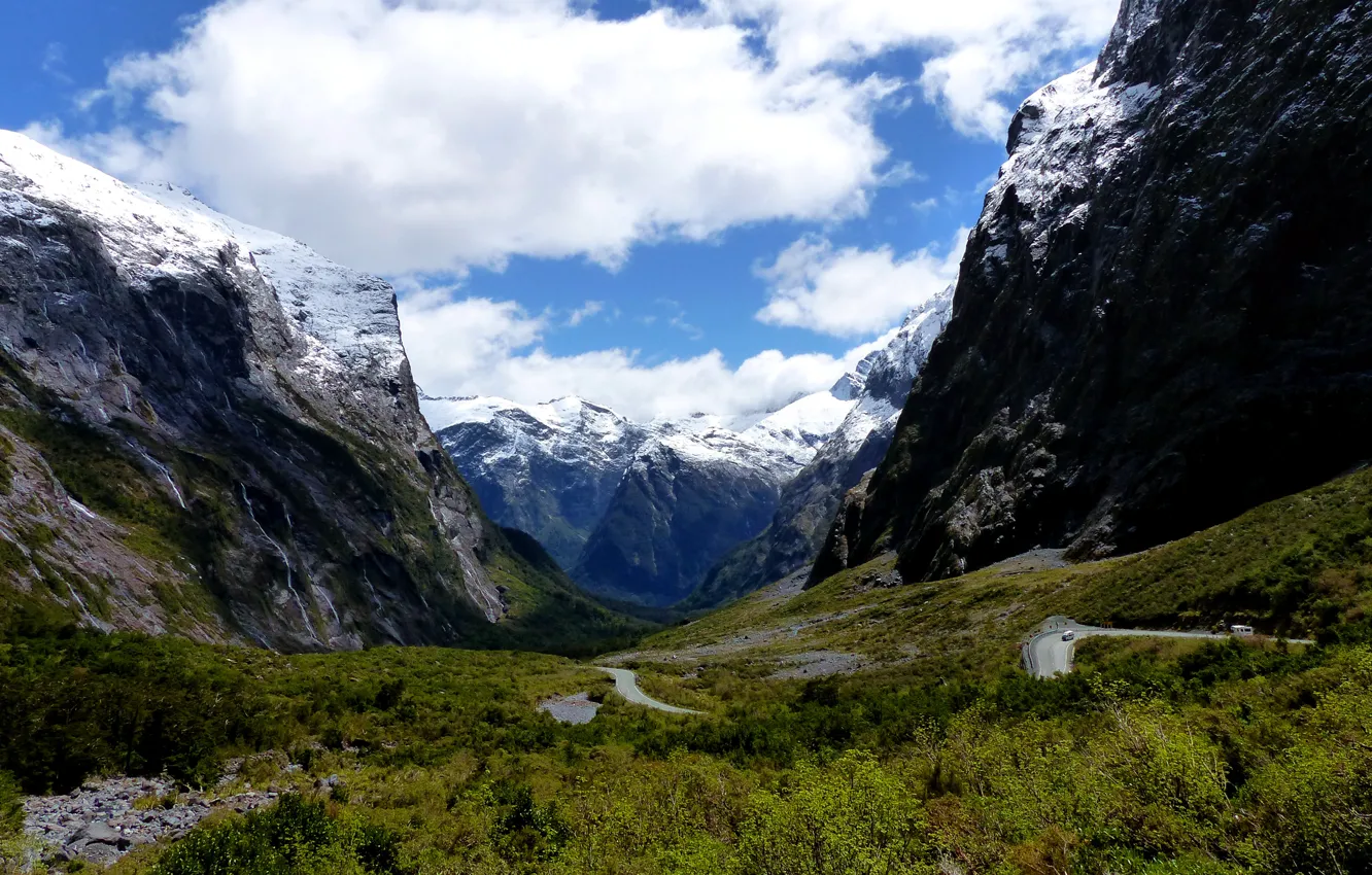 Фото обои трава, облака, горы, природа, парк, фото, Новая Зеландия, Fiordland