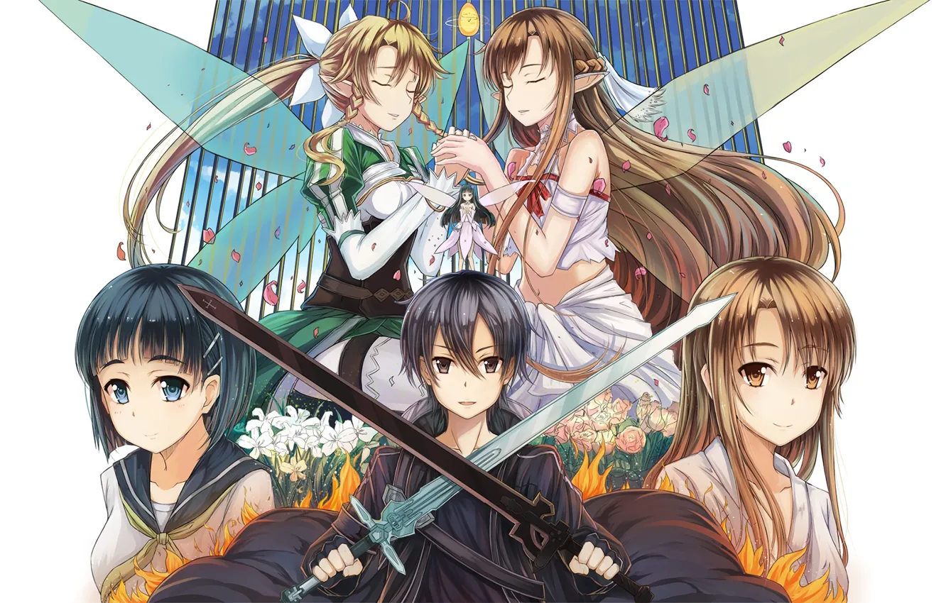 Фото обои девушки, меч, аниме, арт, парень, Мастера меча онлайн, Sword Art Online, Кирито