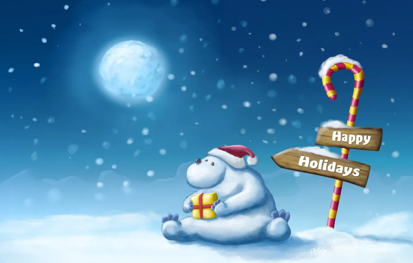 Фото обои снег, подарок, рисунок, Зима, указатель