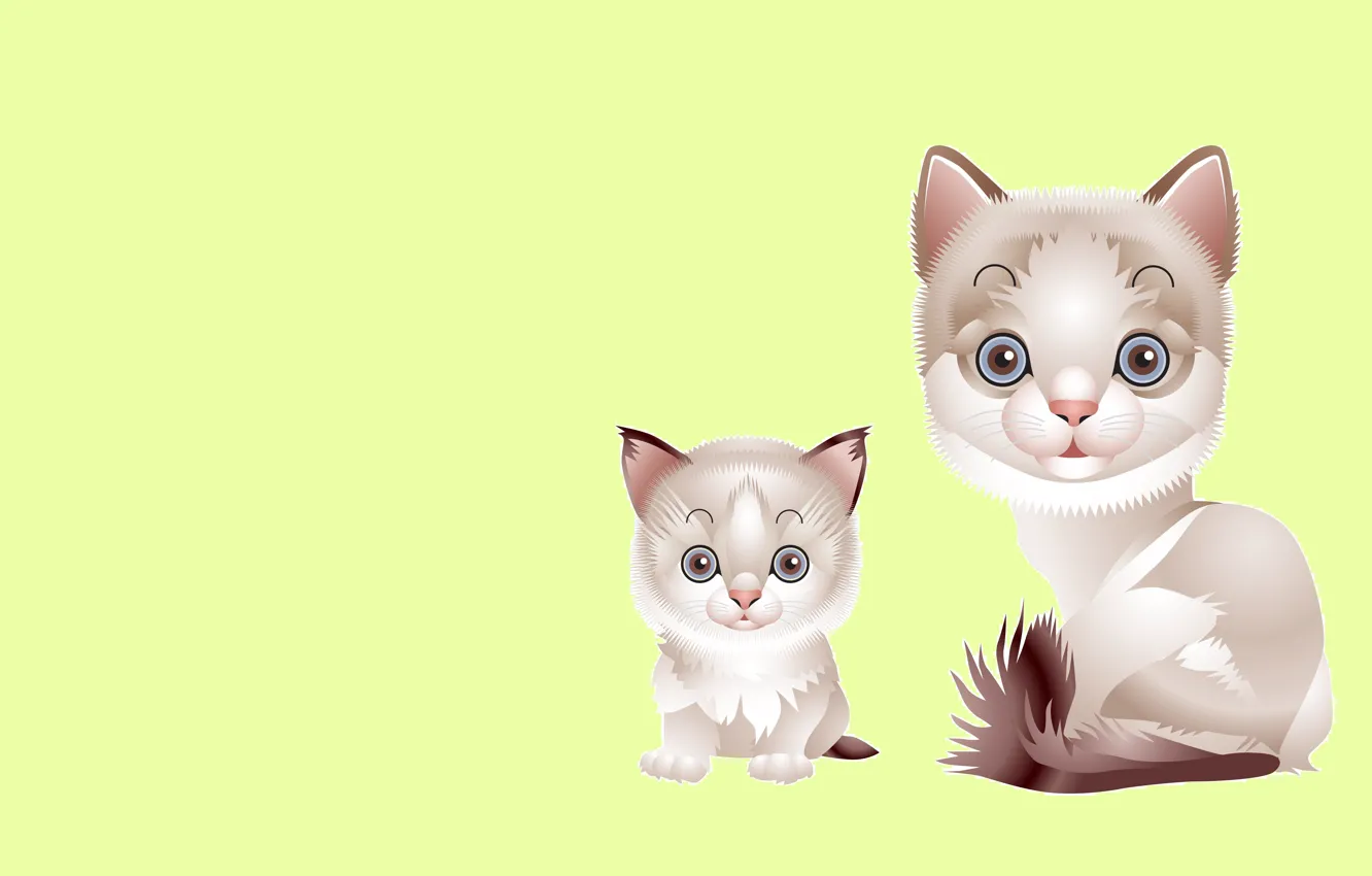 Фото обои кошка, вектор, малыш, арт, котёнок, мама, детская