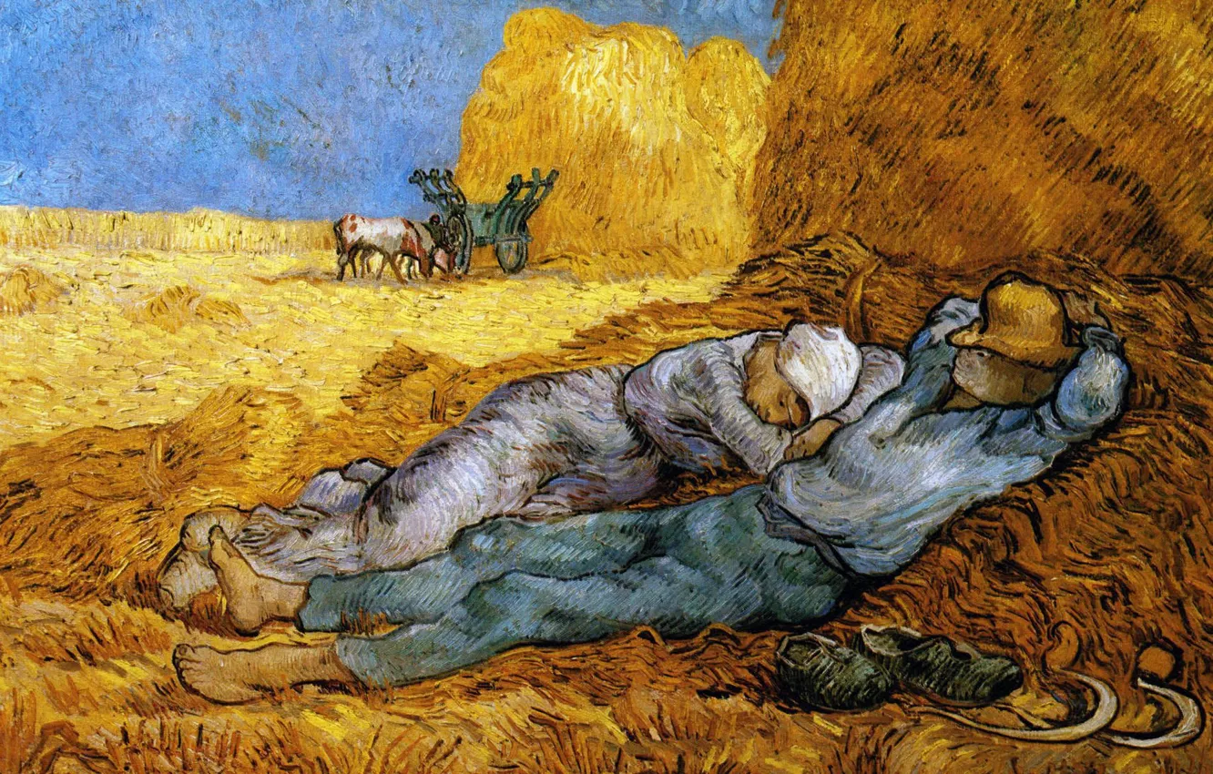 Фото обои art, sleep, wheat, tools, van gogh, farmers