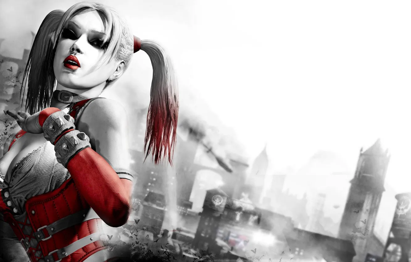 Фото обои batman, arkham city, harley quinn, харли квинн