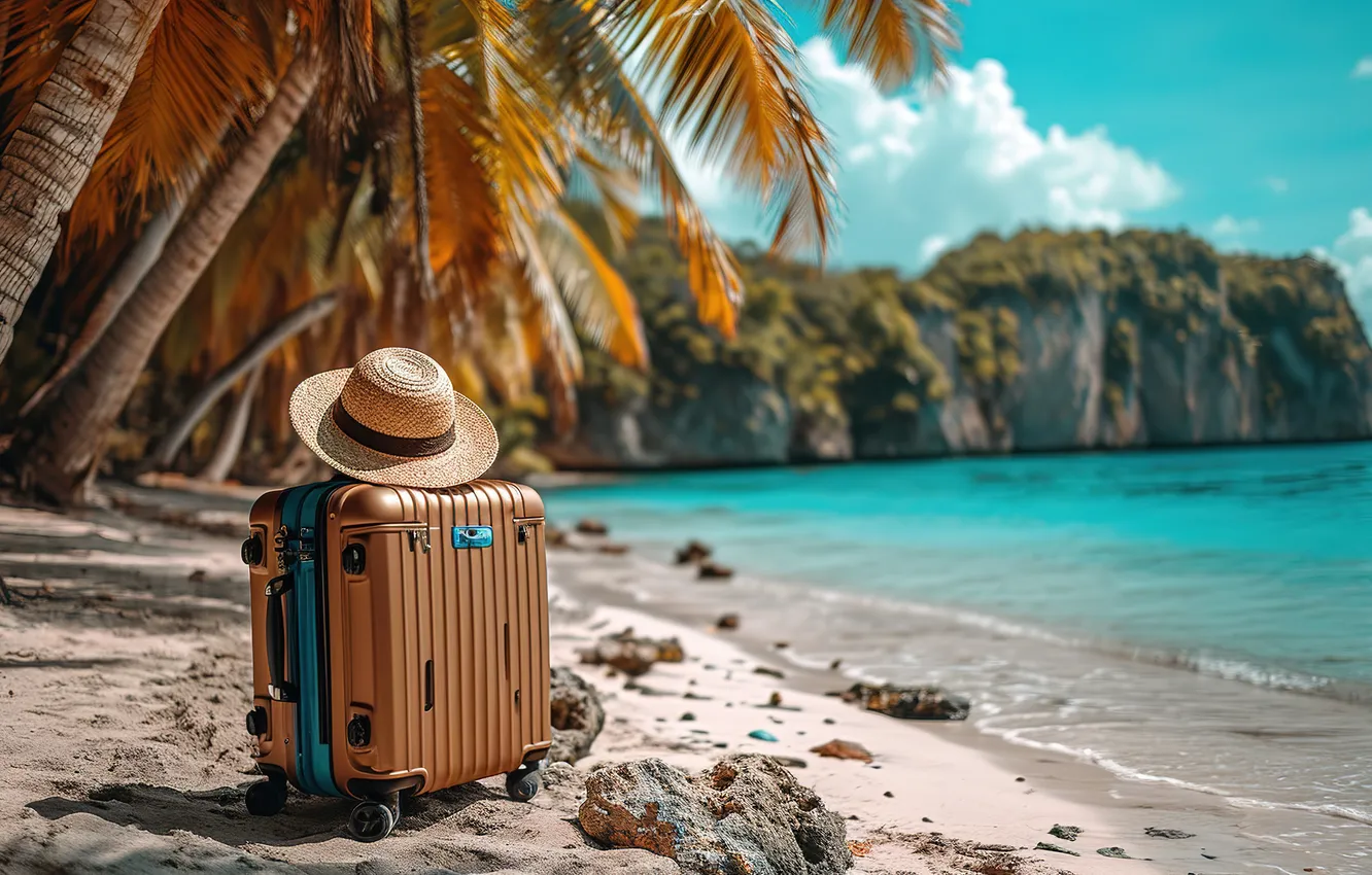 Фото обои море, пляж, лето, отдых, чемодан, summer, holidays, курорт