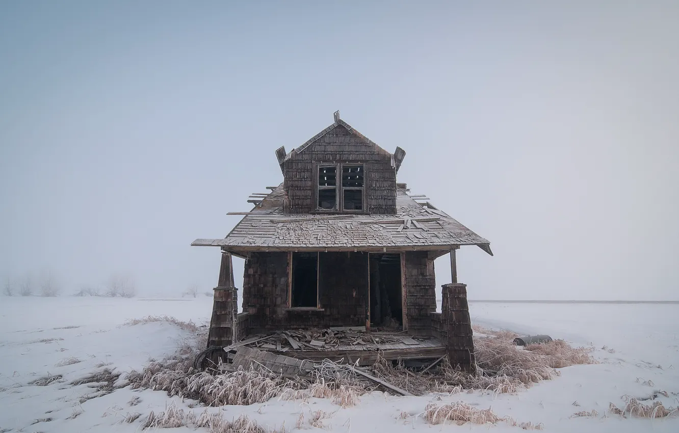 Фото обои зима, туман, дом