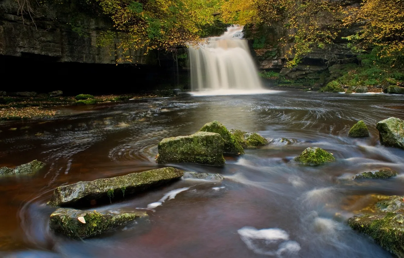 Фото обои река, камни, Англия, водопад, England, Йоркшир-Дейлс, Yorkshire Dales National Park, Cauldron Falls