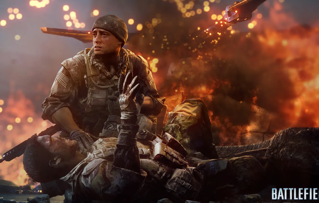 Фото обои солдат, плита, вертолет, Battlefield 4
