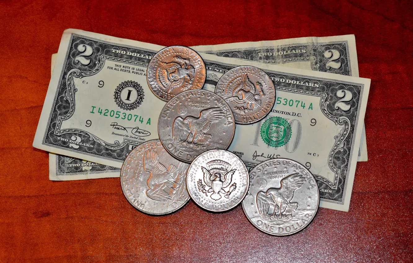 Фото обои Монеты, USA, США, Купюры, Деньги, Доллар, Валюта, Доллары