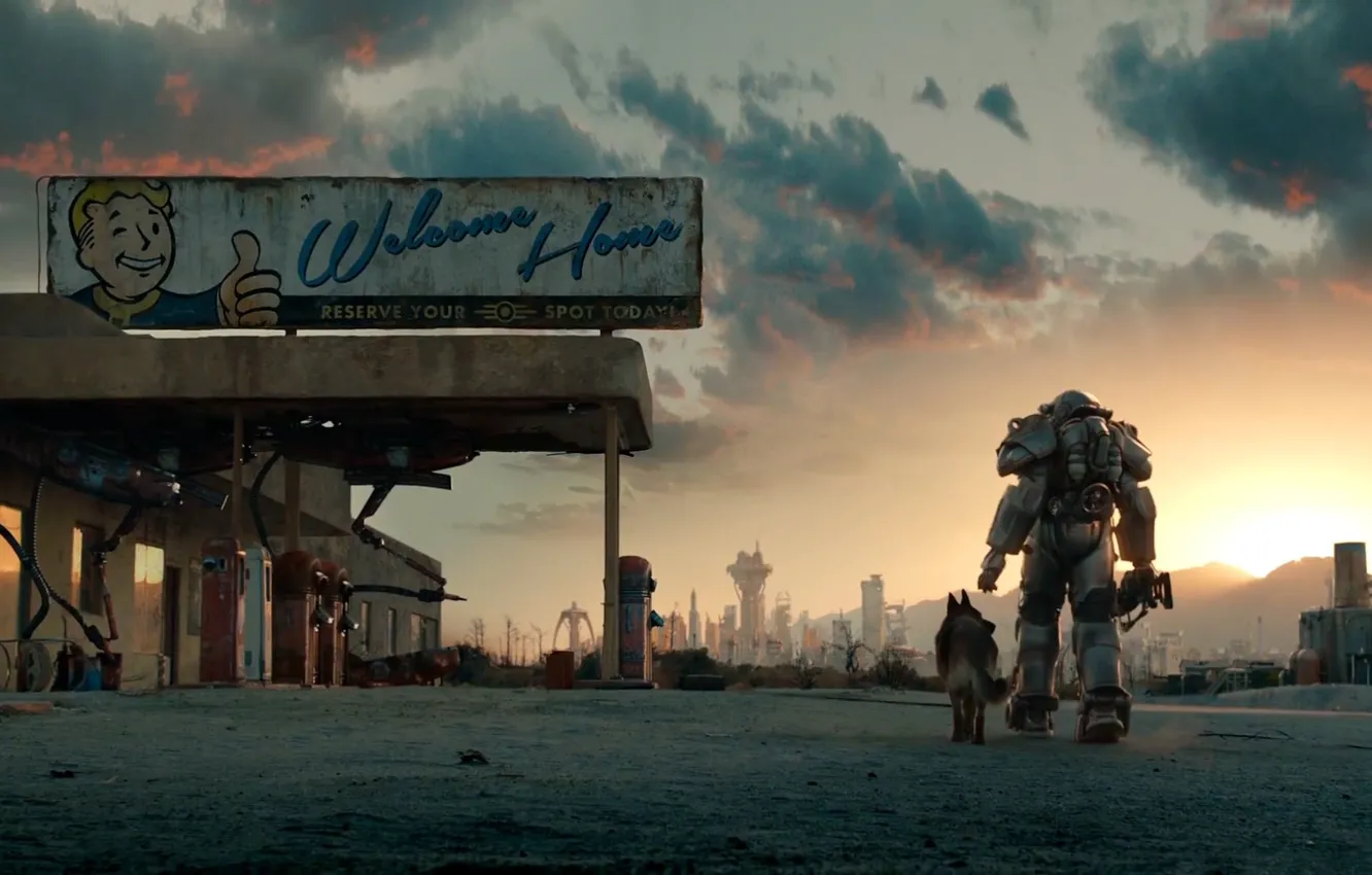 Фото обои собака, атмосфера, Броня, Bethesda Softworks, Экипировка, Bethesda Game Studios, Fallout 4, Силовая Броня
