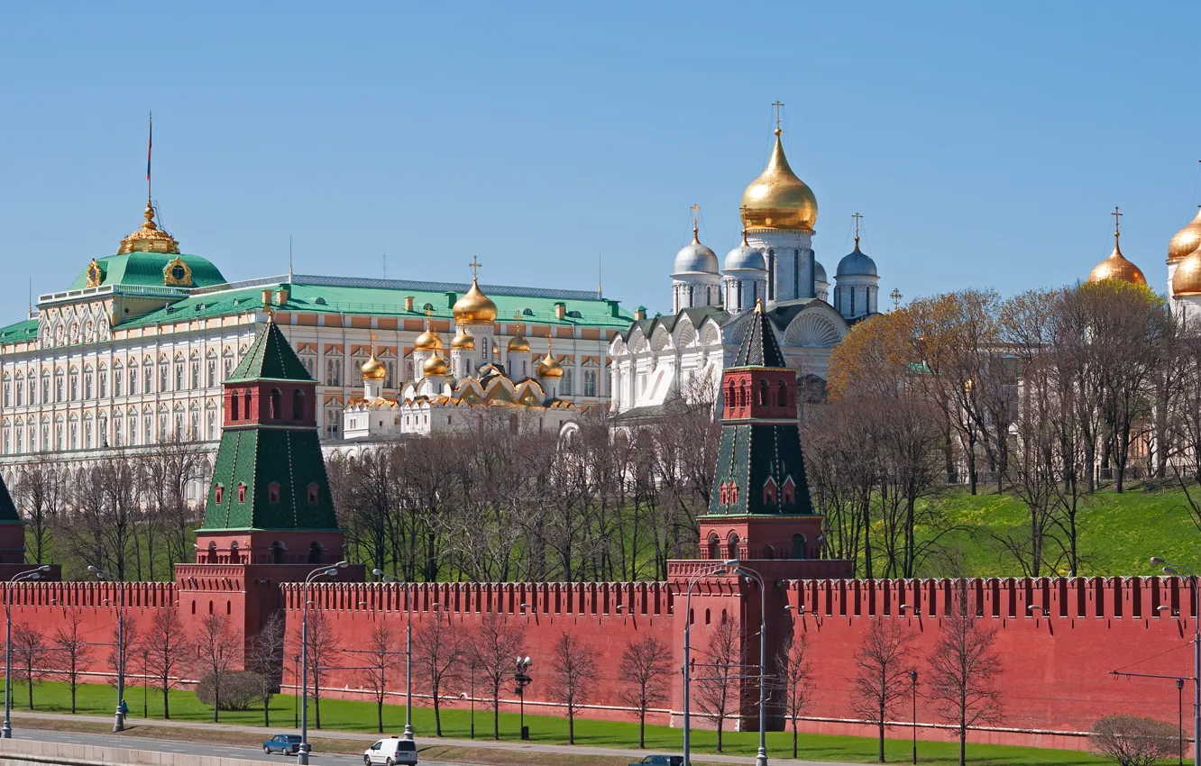 Фото обои Москва, храм, Кремль, Россия, столица, Кремлёвская стена