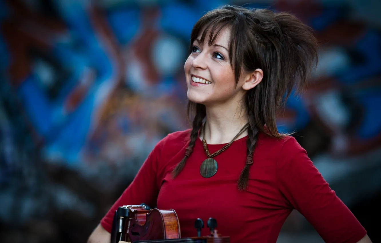 Фото обои стена, граффити, скрипка, violin, Линдси Стирлинг, Lindsey Stirling