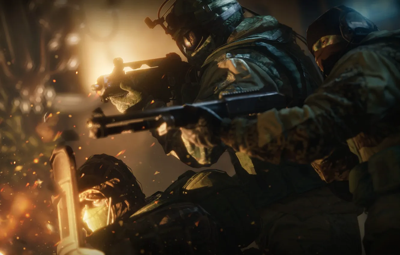 Фото обои солдаты, стрельба, дробовик, автоматы, siege, rainbow six