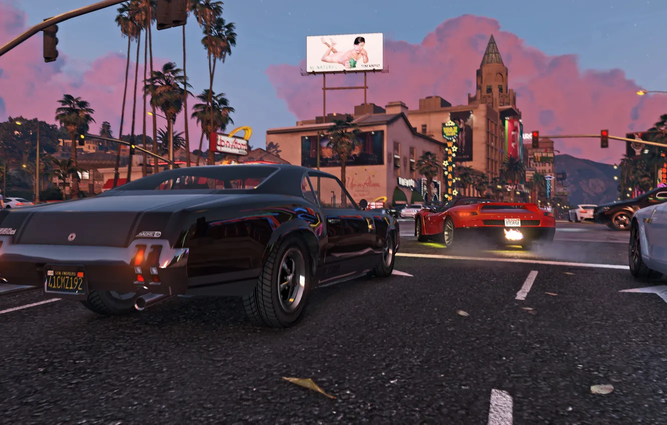 Фото обои City, Race, Cars, Grand Theft Auto V, GTA V, Los Santos
