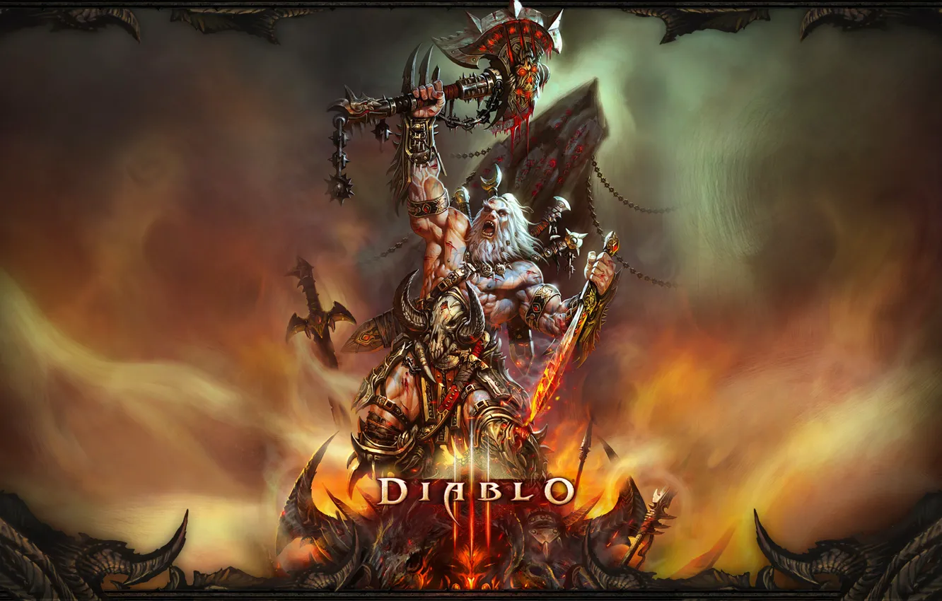 Фото обои меч, топор, Diablo 3, варвар