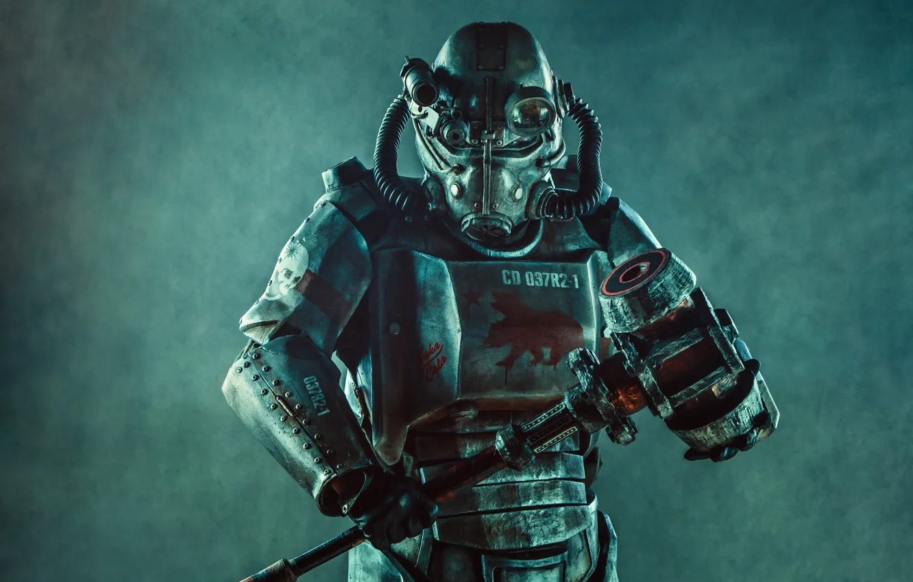 Фото обои armor, hammer, helmet, warriror, Fallout 76