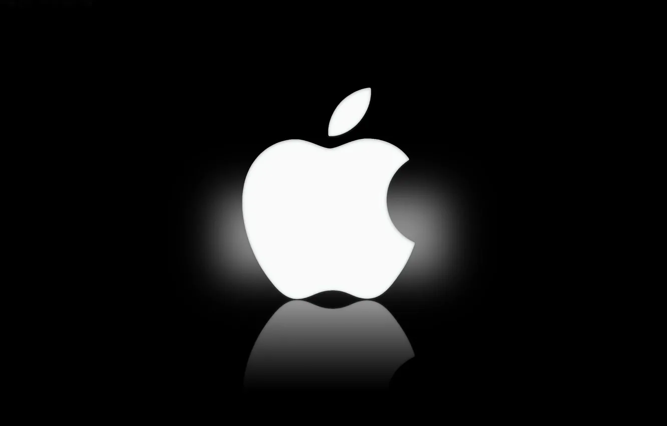 Фото обои Apple, Отражение, Черный, Яблоко, Фон, Эмблема, Белое, Фирма