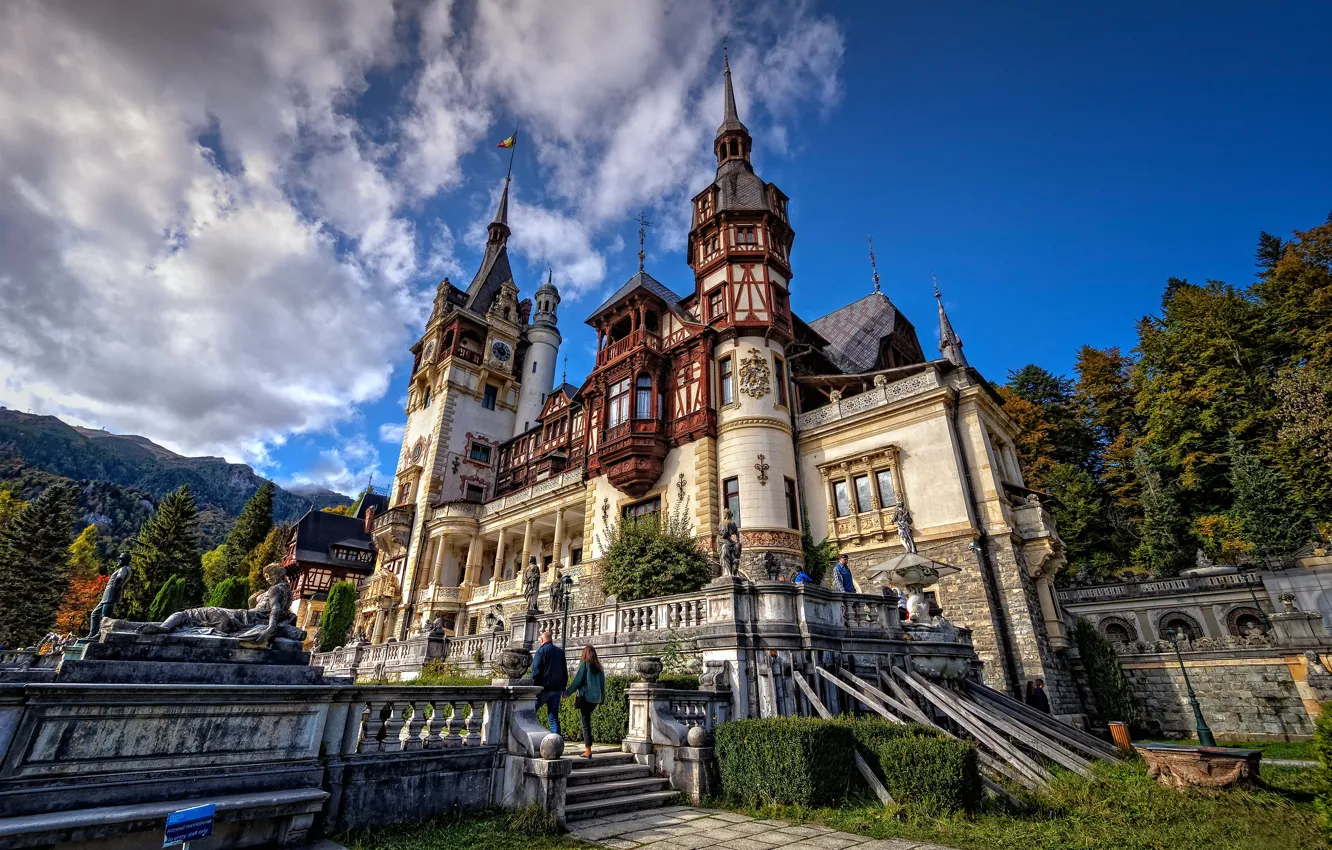 Фото обои замок, архитектура, Romania, Румыния, Синая, Peles Castle, Замок Пелеш, Sinaia