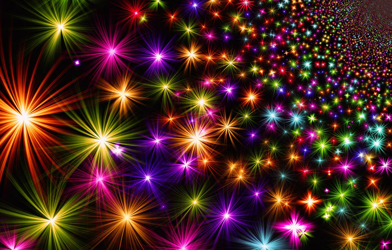 Фото обои яркие, огоньки, Новый Год, Рождество, звёздочки, разноцветные