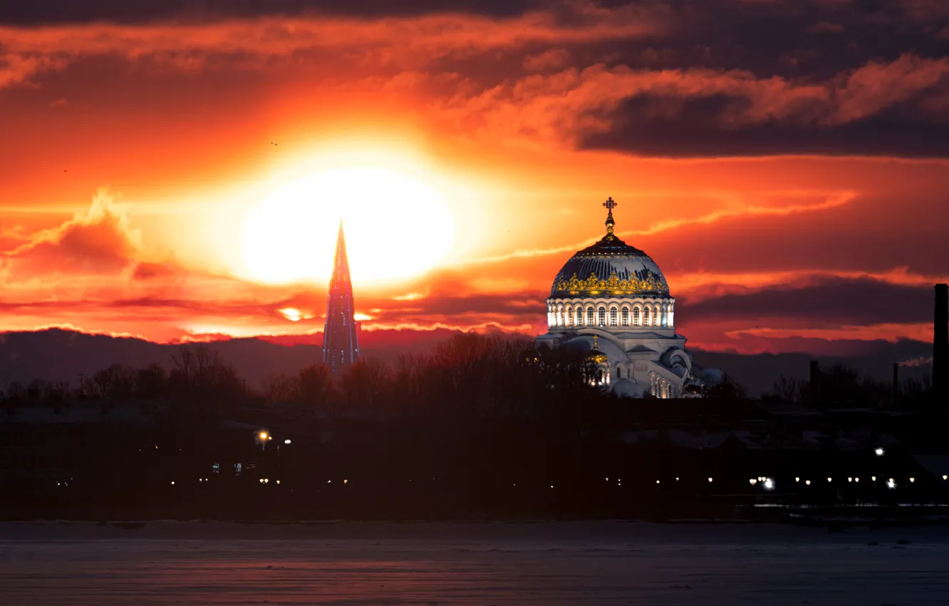 Фото обои закат, город, Питер, Санкт-Петербург, купол, Морской собор, Руслан Кондратенко