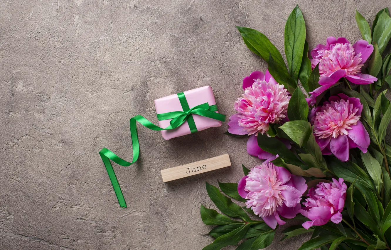 Фото обои цветы, подарок, розовые, pink, flowers, пионы, peonies, gift box