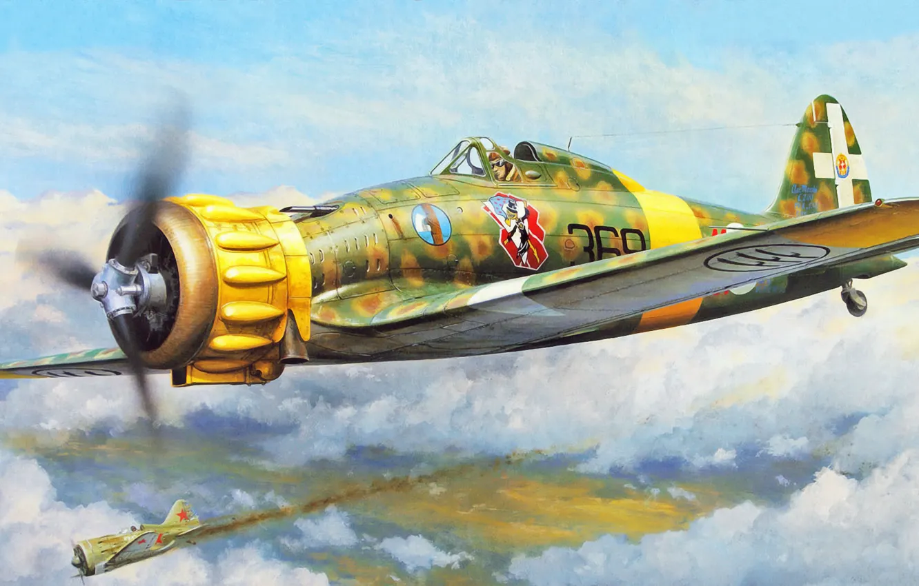 Фото обои war, art, painting, aviation, ww2, italian airplane, Macchi MC.200 Saetta