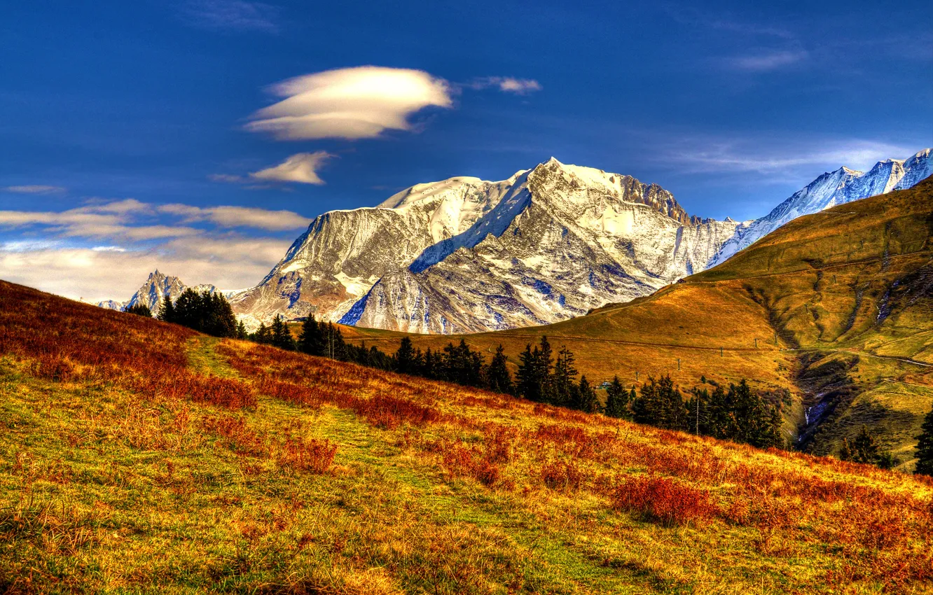 Фото обои осень, небо, облака, пейзаж, горы, природа
