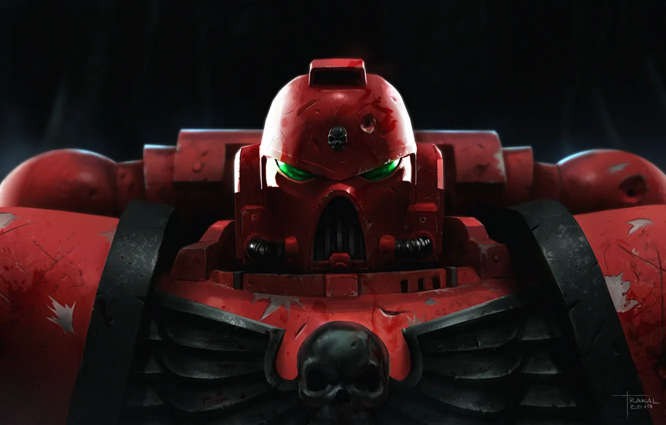 Фото обои фантастика, шлем, броня, warhammer, art, space marine, warhammer 40k, bloody sons