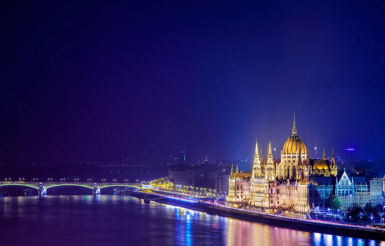 Фото обои ночь, город, река, здания, архитектура, парламент, Венгрия, Будапешт