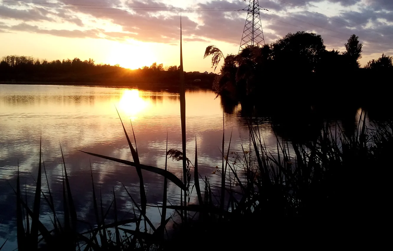Фото обои озеро, вечер, тихо, спокойно