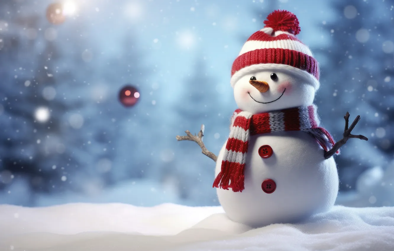 Фото обои зима, снег, украшения, Рождество, Новый год, снеговик, happy, Christmas