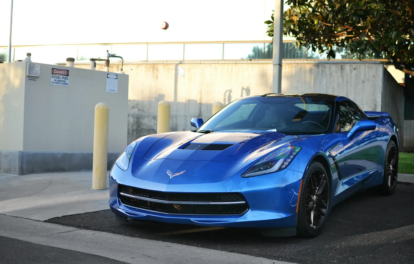 Фото обои Corvette, Chevrolet, blue, C7 Stingray