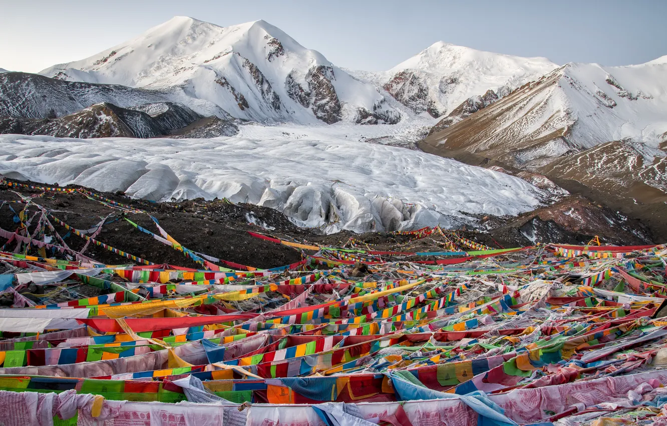 Фото обои небо, снег, горы, праздник, ледник