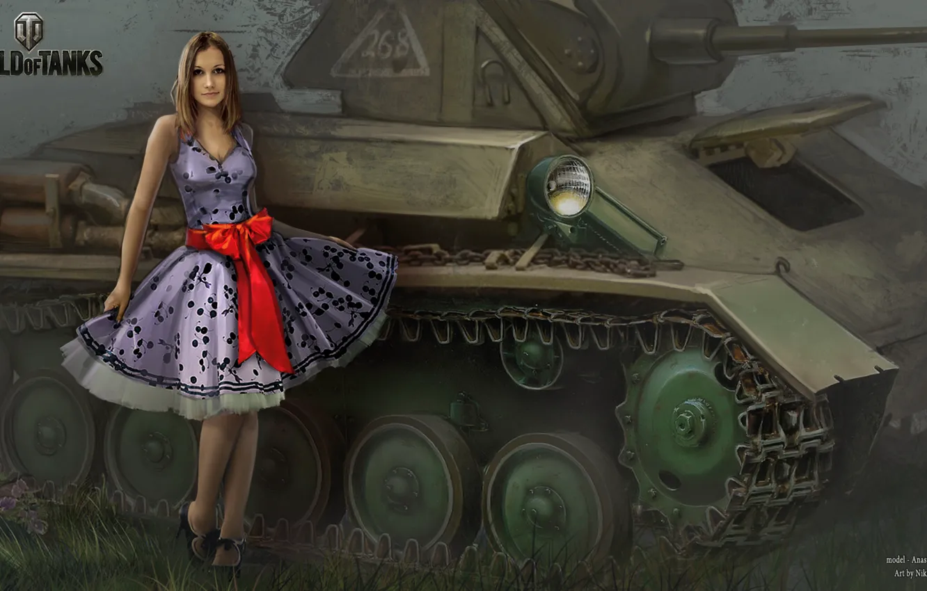 Фото обои девушка, фара, танк, girl, танки, WoT, Мир танков, tank