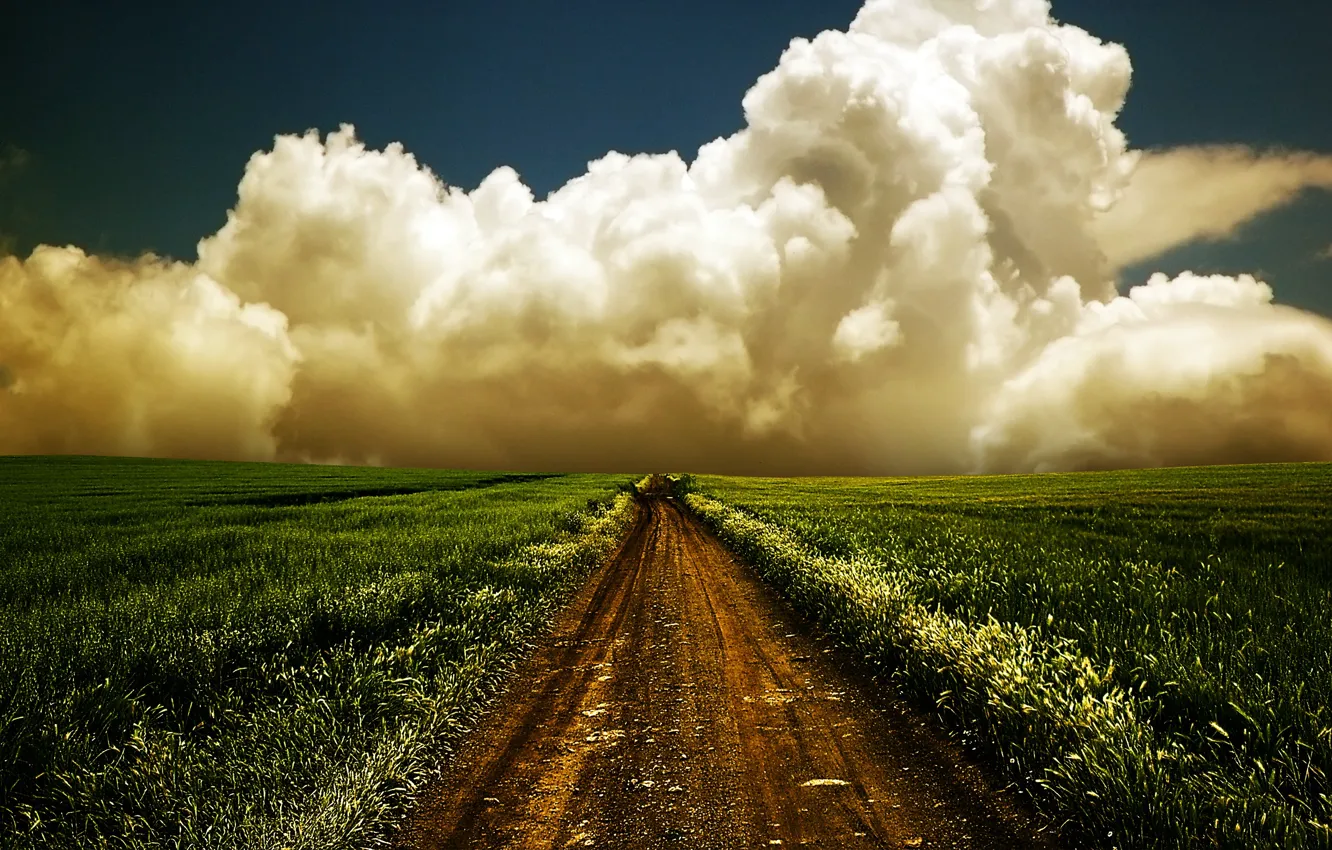 Фото обои дорога, поле, облако