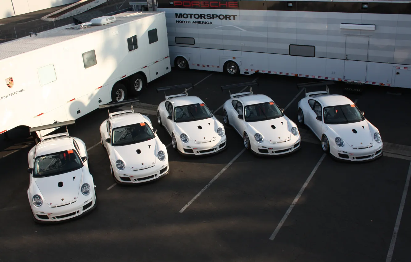 Фото обои белые, порше, Porsche Develops New 911 GT3, фургоны, кары