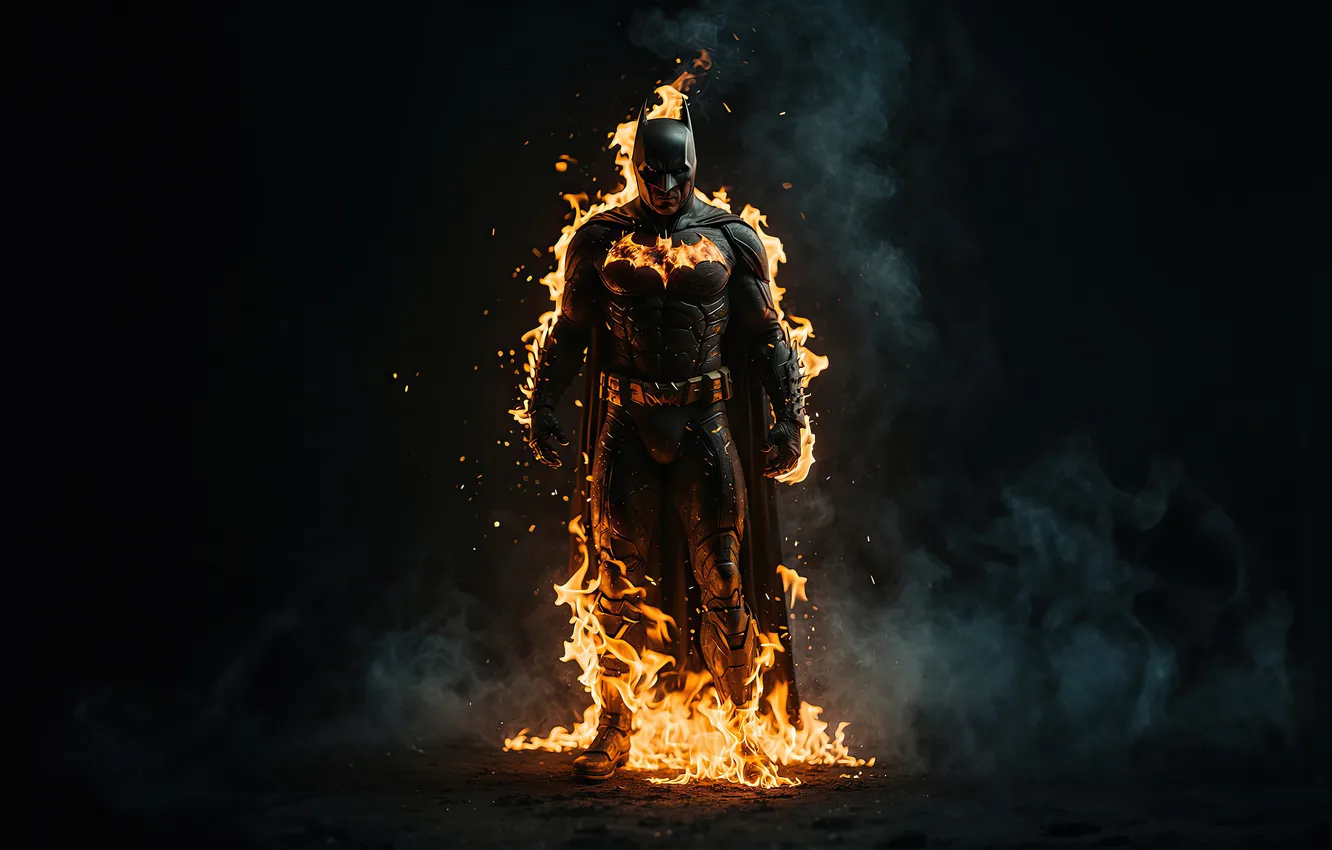 Фото обои batman, fire, comics